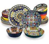 Servies - Juego de vajilla - 24 piezas - Cerámica - Gres - Incluye platos principales/de postre - Tazón para cereales - Plato para pasta