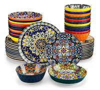 Servies - Juego de vajilla - 48 piezas - Cerámica - Gres - Incluye platos para cena/postre - Tazón para cereales - Plato para pasta
