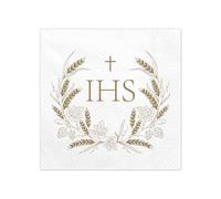Servilletas de papel 33 x 33 cm, 3 capas, 12 unidades, alta calidad y sostenibles, servilletas de mesa desechables con diseño IHS, servilletas de papel para bautizo, comunión, boda, color blanco y