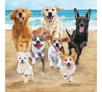 Servilletas de papel con diseño de animales y perros que disfrutan de la playa como decoración de mesa. Servilletas de papel con diseño. También para decoupage y decoupage (33 x 33 cm)