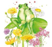 Servilletas de papel con diseño de pareja de ranas y flores, 20 unidades, para decoupage y decoupage, 33 x 33 cm