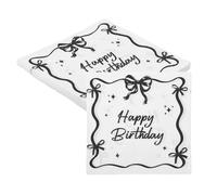 Servilletas de papel de feliz cumpleaños para mujer, servilletas de lazo negro para decoración de fiesta de cumpleaños, coqueta, despedida de soltera, decoración de boda, lazo de cumpleaños
