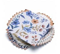 Servilletas de papel para fiestas, 50 hojas, servilletas decorativas florales para cumpleaños, eventos, decoupage, prado de flores silvestres azules, 3 capas, 6.5 x 6.5 pulgadas