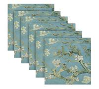 Servilletas de tela Van Gogh Almond Flower Tree Juego de 6 servilletas de mesa lavables reutilizables de poliéster para cena familiar, fiesta, vacaciones