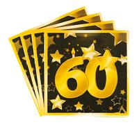 Servilletas decorativas para 60 cumpleaños, color negro y dorado, decoración original de 60 cumpleaños para mujer o hombre Tiwoca