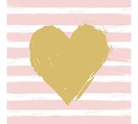Servilletas en color rosa & Blanco Rayas con un corazón doradas - 33 x 33 cm - 3 capas - Pack de 20