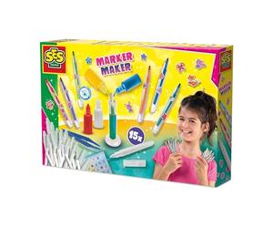 SES Creative 14722 Felt Marker Lab - Kit creativo para niños a partir de 5 años - Haz 15 marcadores de fieltro personalizados con 4 colores de tinta lavables (rojo, azul, amarillo, blanco)
