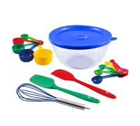 Set 14 piezas para repostería (Bol + Cuchara + Espátula + Batidor + 5 Tazas de medición + 5 Cucharas medidoras), en borosilicato y silicona
