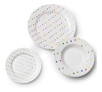 Set 18Pcs Vajilla Porcelana DiseÑO Puntos De Colores Casa Benetton