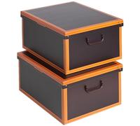 SET 2 Cajas organizadoras de almacenamiento ropa, almacenaje decorativas en carton, 40x50x25cm, para armario, baul, bolsas, ropa, juguetes, jardineria, con tapa, CUERO