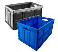 Set 2 cajas Tontarelli plegables 46L/62L plata y negro, azul y negro Silver and black/blue