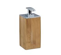Set 2 Dispensadores Jabón Madera, Dosificador Desinfectante, Recipiente Expendedor 225 ml, Bambú, 17x7x7cm, Natural