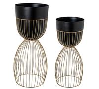 Set 2 maceteros metal negro base dorada, medidas 27x63 cm Fijalo