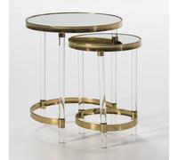 Set 2 mesa auxiliar 48x48x59 35x35x52 acrilico transparente espejo metal dorado, de acrílico, espejo, metal, color transparente, dorado, 48x48x59 cm Fijalo