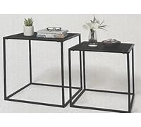 Set 2 Mesas Nido Auxiliares de Metal y Madera Negro Mate - Mesa Centro Salón y Mesa Lateral Sofá Apilables 37x37x40 / 33x33x35 cm - Estilo Industrial Nórdico Minimalista para Hogar Dormitorio Oficina