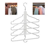 Set 2 Perchas Ahorra Espacio con Varilla Colgar Pantalones, 4 Colgadores Camisas en 1, Trajes, Madera/Metal, Blanco