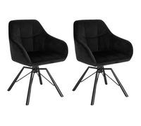 Set 2 Silla Giratoria 360° Silla De Comedor Escandinava Silla De Cocina De Terciopelo - Negra - Woltu