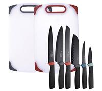 Set 2 tablas de corte y 6 cuchillos de cocina Infinity Chefs Essence: 1 Chef, 1 Santoku, 1 fileteador, 1 para el pan, 1 cuchillo pelador, y 1 cuchillo dentado para carne.
