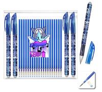 Set 24 Piezas: 4 Bolígrafos Gel Borrables + 20 Recambios Azul - Punta 0,5mm - 20% Más Tinta - Compatibles con Legami - Para Escuela, Marcado Preciso sobre Tela y Piel - Un Regalo Muy Práctico