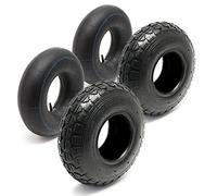 Set 2x cubiertas 2x cámaras aire tractor cortacésped carro jardín 11x4.00-4 4PR Válvula recta Jardín