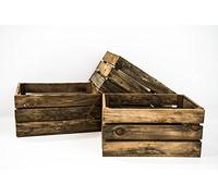 Set 3 Cajas de Madera Pino Sam, Envejecido, Marrón, Cajas Almacenamiento. 49x31x24cm. Incluye Imán Personalizable de Regalo.