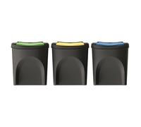 Well home set 3 cubos de basura 100% plástico reciclado, negro, 3x25l