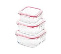 Set 3 fiambreras hermeticas cuadradas BERGNER Walking anywhere de borosilicato en color rojo
