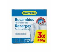 Set 3 Humydry recambios antihumedad para Deshumidificadores - Ideal para Armarios, Baños y Habitaciones - Espacios de hasta 15 m2 - Bolsas de 450 g - Aroma: Neutro - Humydry