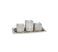 SET 3 PORTAVELAS ÁRBOLES C/BANDEJA 28X13,5X10CM BLANCO
