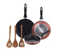 Set 3 sartenes san ignacio ø16/20/24 cm, aluminio prensado, aptas para inducción+set 3pc utensilios cocina madera acacia 12 cm