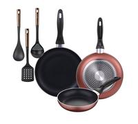 Set 3 sartenes san ignacio ø16/20/24 cm, aluminio prensado, aptas para inducción+ set de 3 utensilios de cocina de pbt negro y cobre