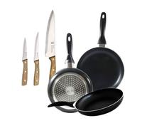 Set 3 sartenes san ignacio(16,20,24cm) aluminio prensado, apto para inducción+set de 3 cuchillos de acero inoxidable para cocina 20 cm
