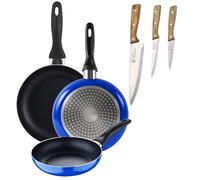 Set 3 sartenes San Ignacio (16+20+24cm) aluminio prensado ind azul+Delantal de Cocina Gris oscuro 100% Algodón 75x80cm Pans + knife. Maple