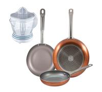 Set 3 sartenes san ignacio (18,22,26cm) aluminio prensado, aptas para inducción+exprimidor de 40w de potencia - capacidad de 1.2 litros
