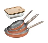 Set 3 sartenes san ignacio (18,22,26cm) aluminio prensado, aptas para inducción+hermético de 650ml en vidrio de borosilicato