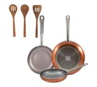 Set 3 sartenes san ignacio (18,22,26cm) aluminio prensado, aptas para inducción+set 3pc utensilios cocina madera acacia