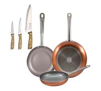 Set 3 sartenes san ignacio (18,22,26cm) aluminio prensado, aptas para inducción+set de 3 cuchillos de acero inoxidable para cocina
