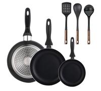 Set 3 sartenes wellhome 16/20/24 aluminio prensado+ set de 3 utensilios de cocina de pbt negro y cobre 46 cm
