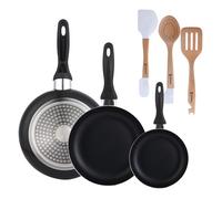 Set 3 sartenes Wellhome 16/20/24 aluminio prensado+Juego de 3 Utensilios de cocina en silicona y madera