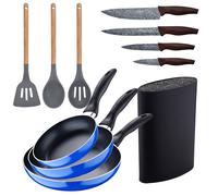 Set 3pc sarten (16+20+24cm) aluminio prensado, inducción, azul navy paradise con Set 3pc utensilios de cocina silicona madera NavySilTac