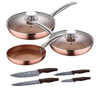 Set 3pc sarten (16+20+24cm) aluminio prensado, inducción, azul navy paradise con Set 3pc utensilios de cocina silicona madera 5P+4Cuch