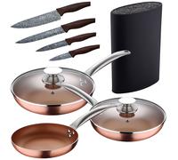 Set 3pc sarten (16+20+24cm) aluminio prensado, inducción, azul navy paradise con Set 3pc utensilios de cocina silicona madera 5P+4CuchTac