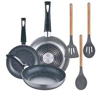 Set 3pc sarten (16+20+24cm) aluminio prensado, inducción, negra Soul Marble con Set 3pc utensilios de cocina silicona madera