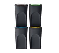 Set 4 cubos de basura 100% plástico reciclado, negro, 4x 35L