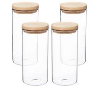 Set 4 Tarros De Vidrio Y Madera WELLHOME 9,6 X 22 Cm 1,3l Transparente