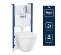 Set 5 en 1 Bastidor y WC Suspendido GROHE Solido Euro Ceramic, 102517SH00 | Set 5 en 1 con bastidor Solido, cisterna empotrada