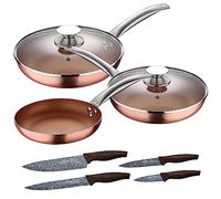 Set 5pc sartenes 20,24,28 cm (con tapa) aluminio prensado inducción con Set 4pc cuchillos acero inoxidable