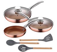 Set 5pc sartenes (con tapa) aluminio prensado inducción con Set 3pc utensilios de cocina silicona madera 5 sartenes + ut sil