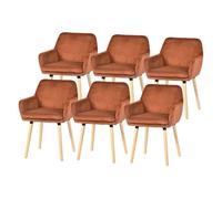 Set 6 sillas comedor tapizadas en pana color rojo ladrillo con asiento acolchado patas de madera natural estilo nórdico diseño moderno ideal para comedor amplio cocina o sala de estar