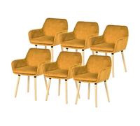 Set 6 sillas comedor tapizadas tela pana amarillo estilo nordico moderno con reposabrazos patas madera natural sillas salon cocina comodas acolchadas para mesa comedor hogar actual